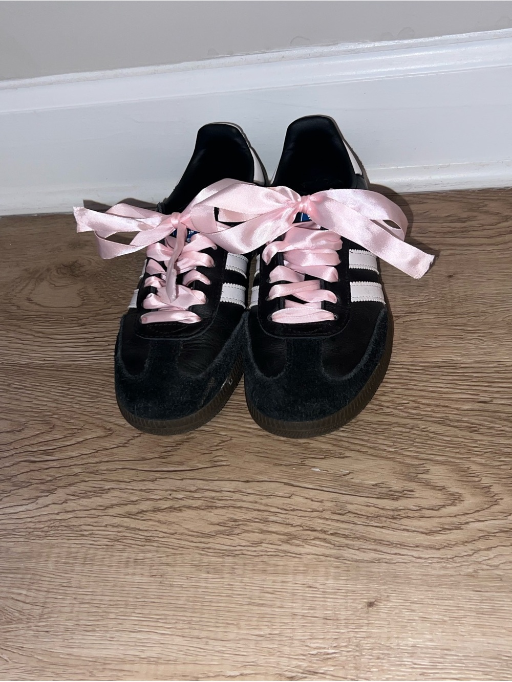 adidas Black Sneakers with Pink Satin Laces